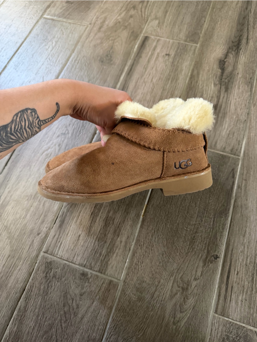 UGG MCKAY Chestnut Suede Shearling Short Booties - Picture 2 of 5